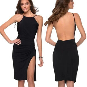 La Femme Halter Open Back Shirred Jersey Short Dress 29312 Black Size 10 NWT